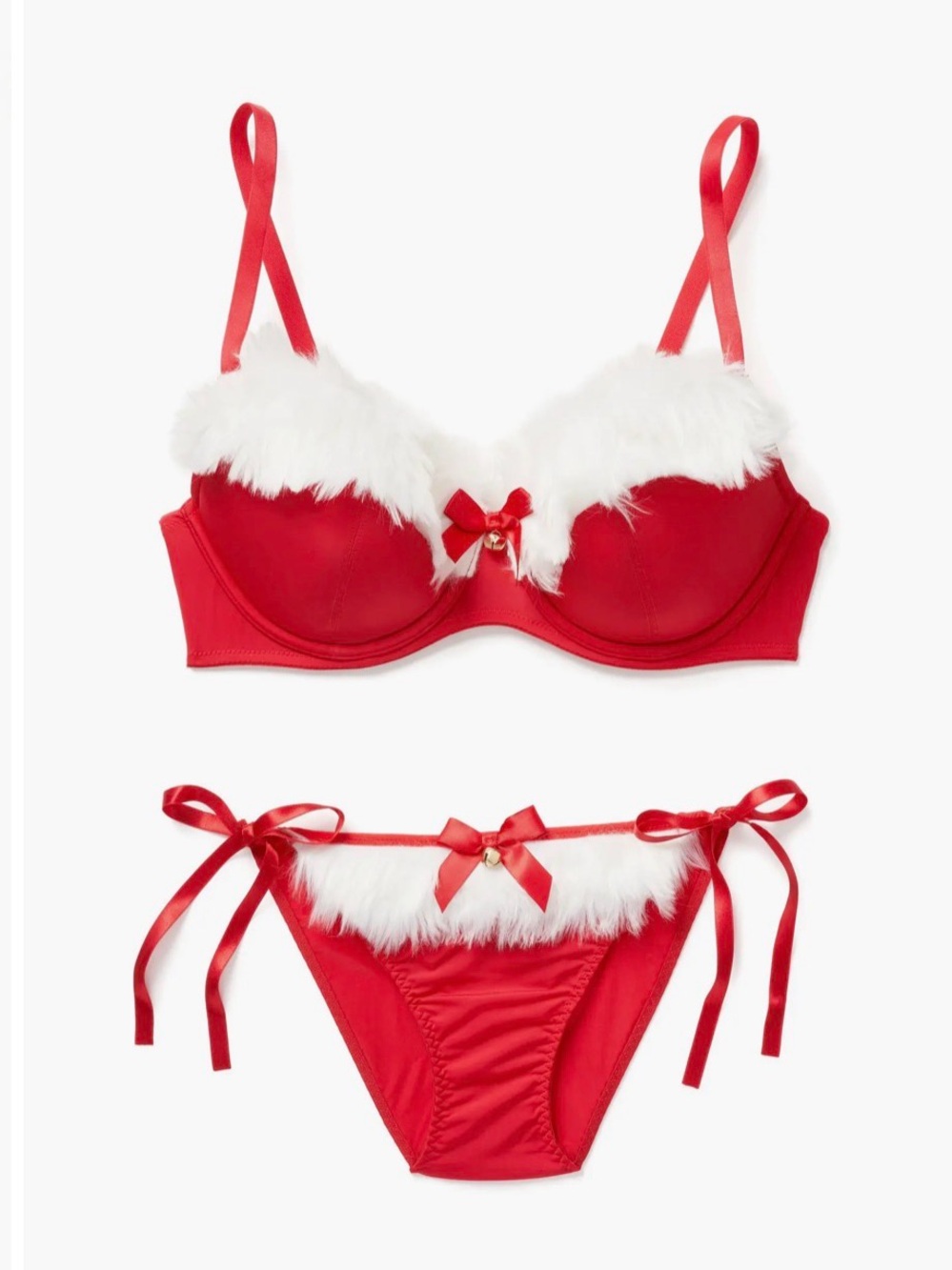 Adore Me Women’s Red Faux-Fur Trim Holiday Bra & Bikini Panty Set